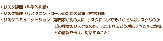 リスク評価、リスク管理、リスクコミュニケーション